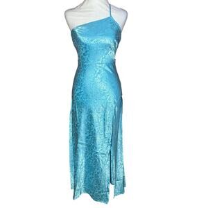 Lulus Forever Celebrating Blue Floral Jacquard One-Shoulder Midi XS - no belt